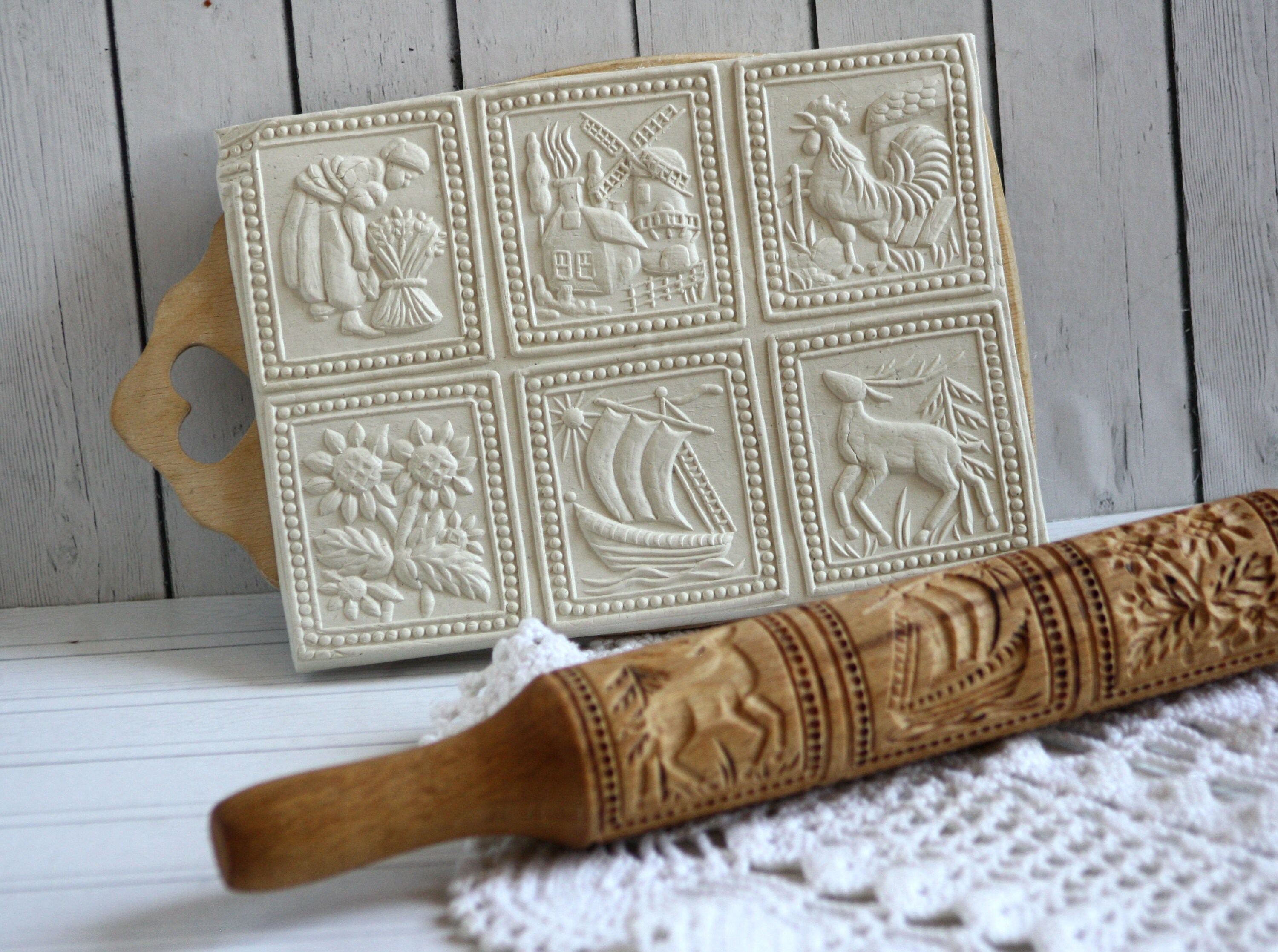 Springerle Rolling Pin Stamp Cookies Mould Bake Gift For Mom Etsy