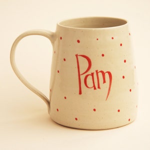 Large modern named handthrown mug with large handle, personalised gift for him or her, beer mug or tea/coffee mug image 2