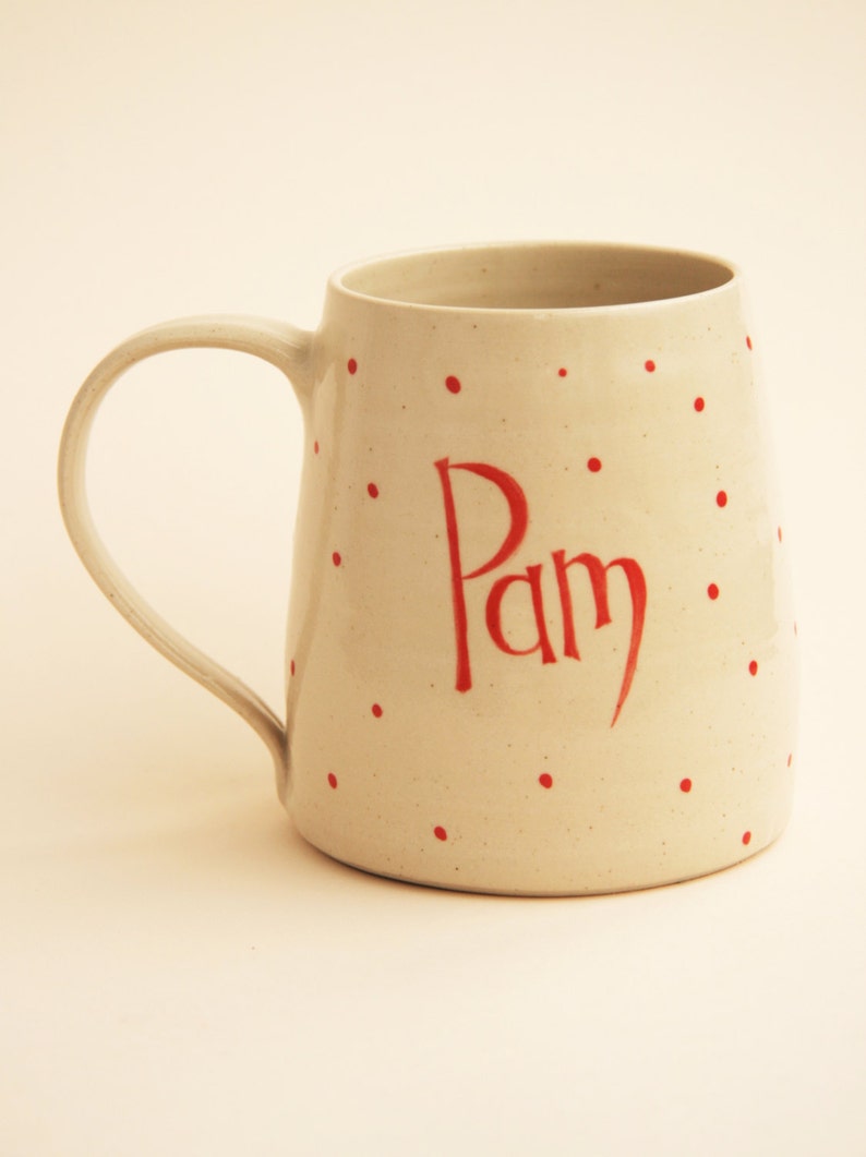 Large modern named handthrown mug with large handle, personalised gift for him or her, beer mug or tea/coffee mug image 2
