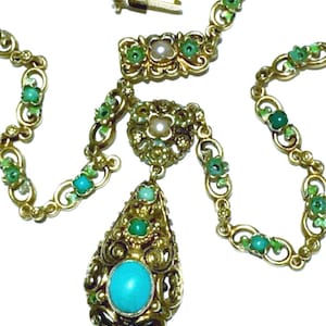 Vintage Austro Hungarian blue Turquoise sterling silver gold gilt turquoise necklace