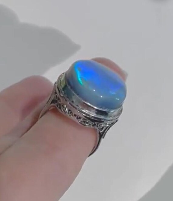 BIG Black Opal Platinum Ring Australian Natural Solid Black Opal ring View 2