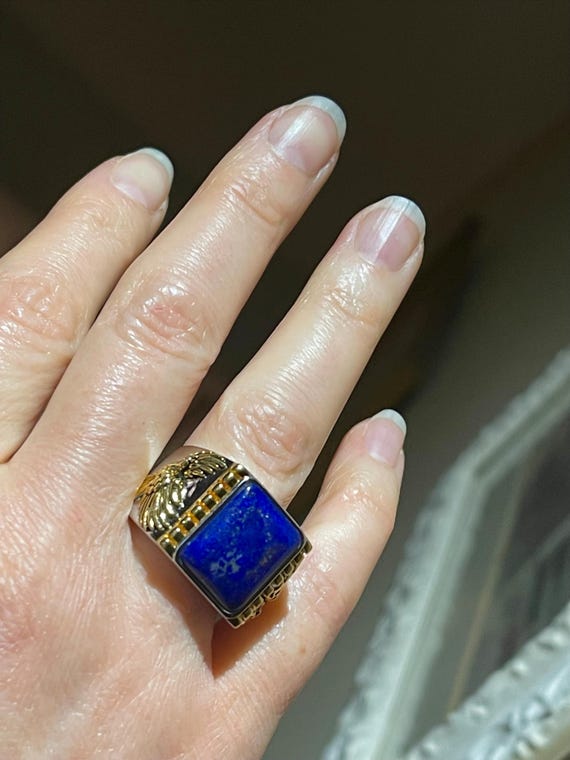 Native American Eagle Lapis Ring: Sterling Silver… - image 3