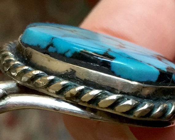 Old Navajo BIG spiderweb Turquoise sterling silve… - image 3