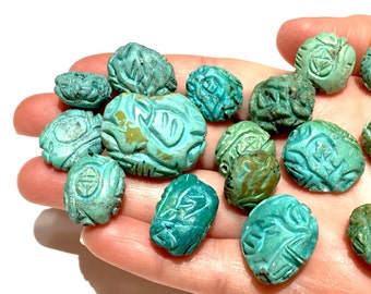 Antique Chinese TURQUOISE  Beads Hand Carved for necklace bracelet collection