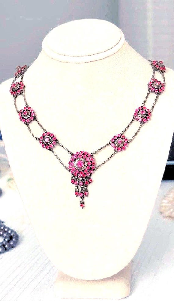 Georgian to Victorian fiery RUBY PASTE sterling silver gold gilt NECKLACE