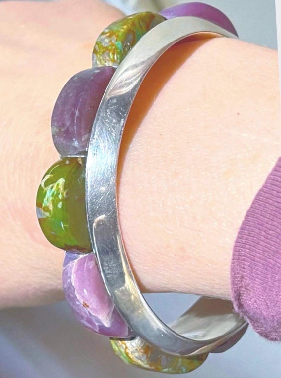 Rare Sugilite Fox Turquoise Cuff Sugilite Turquoise cobblestone cuff in Sterling Silver Native American sugilite inlay intentional jewelry