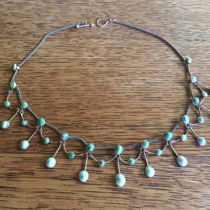 RaRe! Victorian authentic Natural Turquoise Silver foxtail Chain European turquoise riviere festoon Choker Necklace