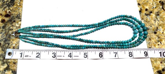 Natural three strands Turquoise necklace in sterl… - image 7