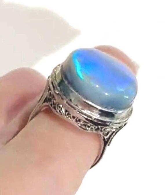 BIG Black Opal Platinum Ring Australian Natural Solid Black Opal ring View 6