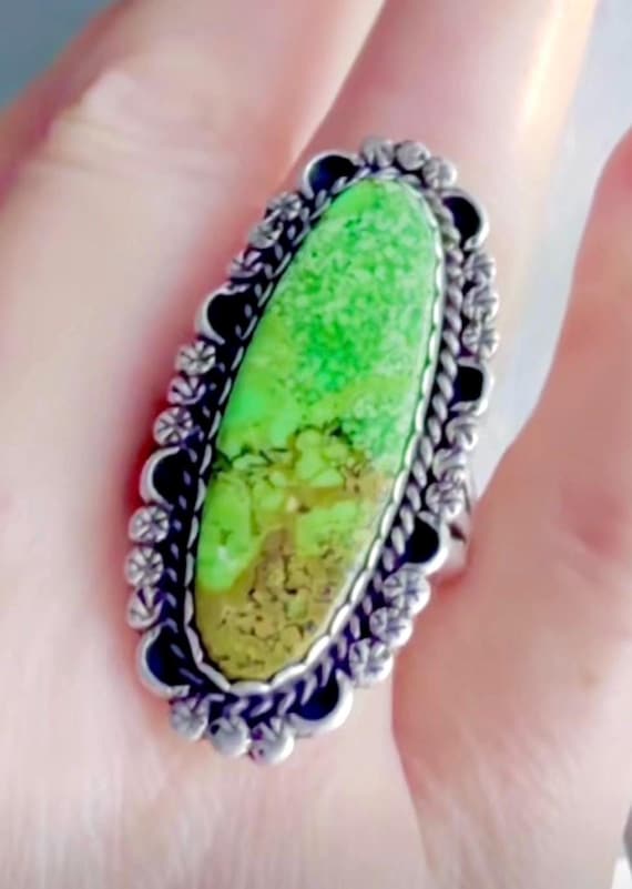 TOP Grade Carico Lake Turquoise ring, Turquoise Ring, Navajo Carico Lake Turquoise Ring, Green turquoise ring