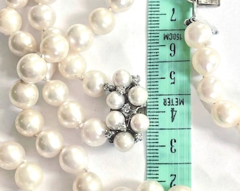 Antique Big 14k diamond clasp saltwater pearl akoya necklace Antique Vintage Pearl post Art Deco multistrand akoya Necklace