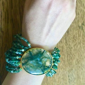 Victorian Huge! Moss Agate 9k gold bracelet