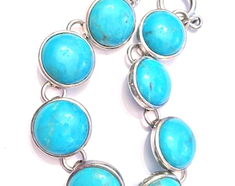 Natural turquoise sterling silver bracelet