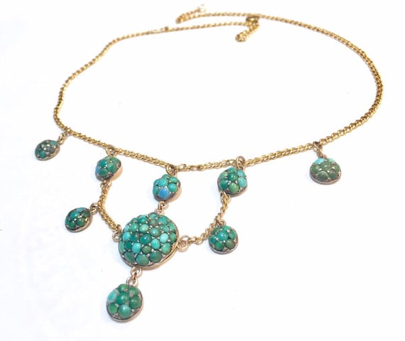 Victorian Pave Turquoise clusters Victorian 9K go… - image 1