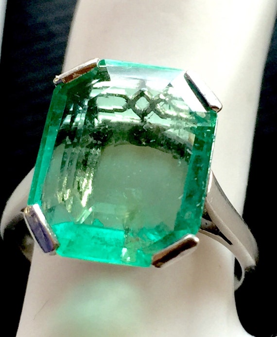 Art Deco Platinum green beryl emerald ring rare au