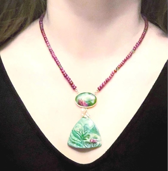 14k Zoisite Ruby necklace vintage ruby necklace b… - image 9