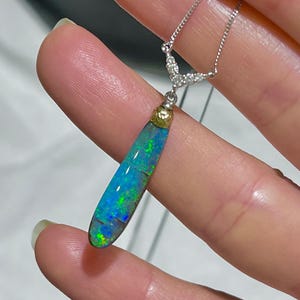 14k Diamonds Australian Blue Boulder Opal  necklace
