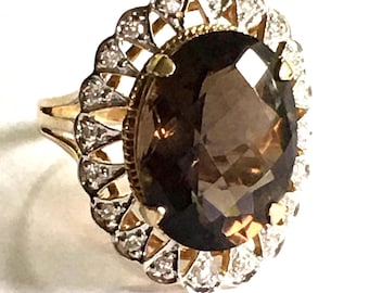 EFFY 14k Diamonds halo Rookkwarts Diamonds halo-ring 14k geelgouden BH Designer Zeldzame EFFY bh gesigneerde roosgeslepen