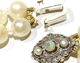 15k Diamonds Saltwater pearls necklace Diamond Opal clasp Long saltwater pearls akoya double strand necklace