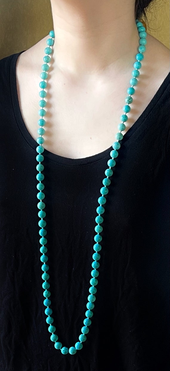 Sky blue 42” opera Chinese Turquoise necklace Chi… - image 2