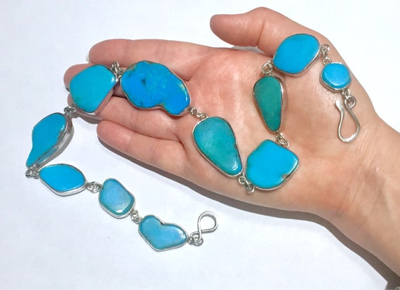 Big Blue natural Turquoise Sterling Silver rivier… - image 1