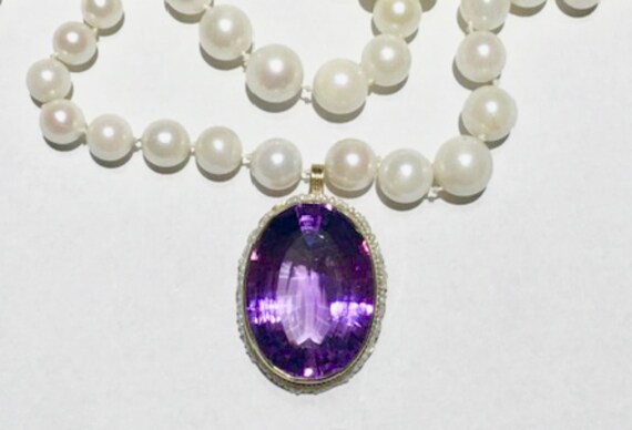 Victorian 14k natural amethyst pearl seed halo pe… - image 2