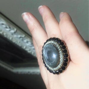 HUGE 15k Georgian shimmering moon glow Quartz pearl seed halo Ring