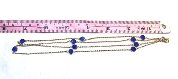 RARE 14k 28” opera Lapis lazuli chain bezel set s… - image 5