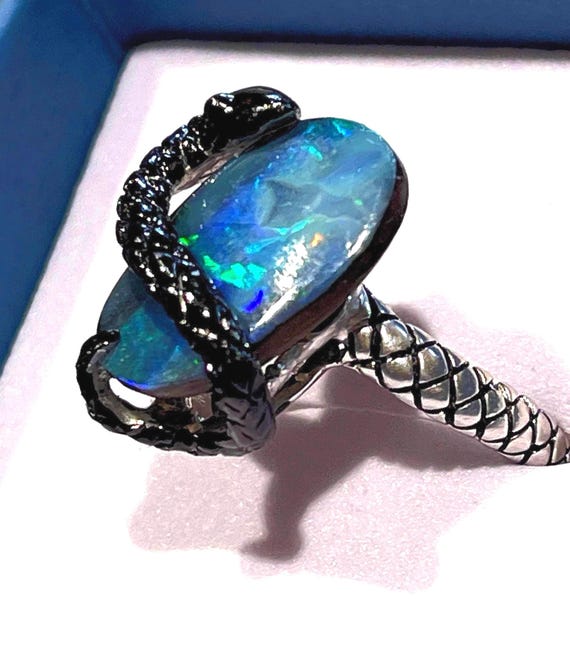 Snake Australian Opal ring and pendant chain opal serpent ring opal ring