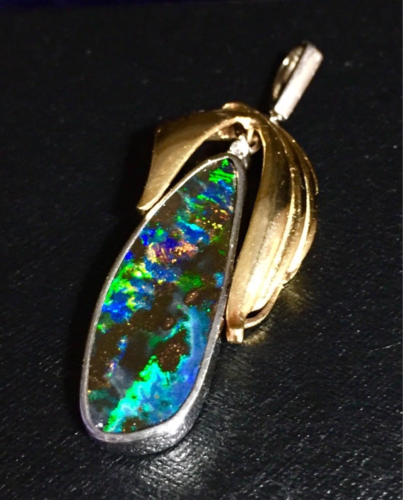 BIG Platinum Diamond Precious Australian Queensland Opal pendant Blue Neon Fire boulder Opal pendant