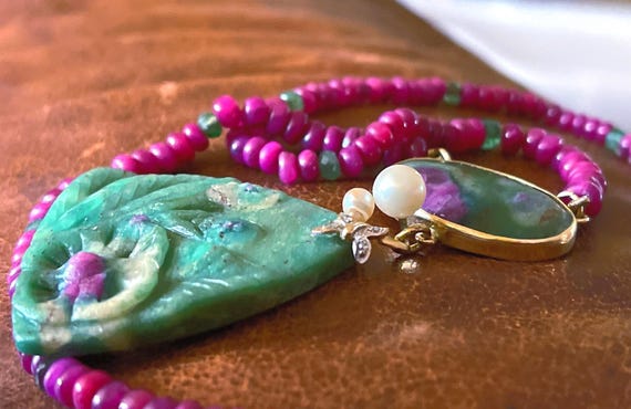 14k Zoisite Ruby necklace vintage ruby necklace b… - image 5