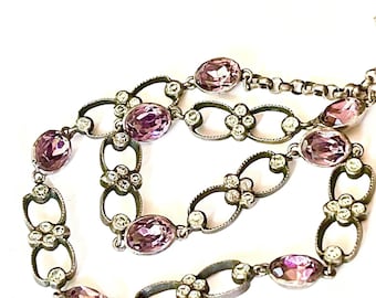 Antique English Georgian Riviere Purplish Sapphire paste Diamond PASTE sterling silver Necklace