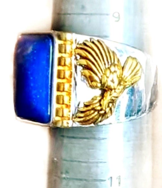 Native American Eagle Lapis Ring: Sterling Silver… - image 8