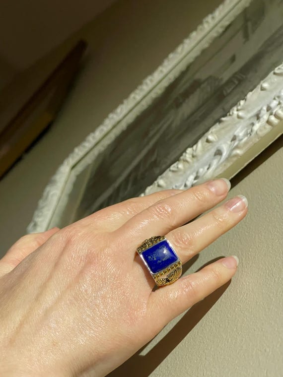 Native American Eagle Lapis Ring: Sterling Silver… - image 5
