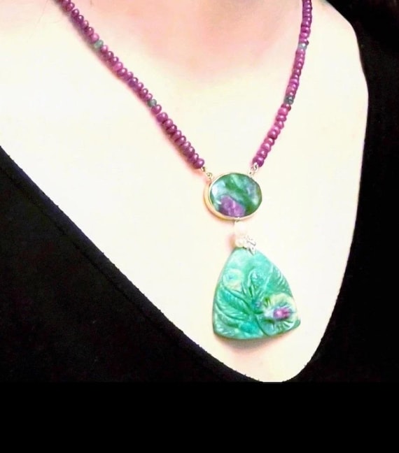 14k Zoisite Ruby necklace vintage ruby necklace b… - image 2