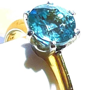 14k blue Zircon ring birthstone or engagement ring Antique style