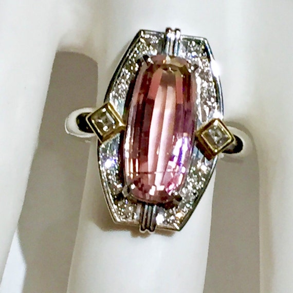 Platinum Pink tourmaline diamonds 4.99TCW Art Dec… - image 4