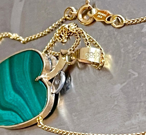 Malachite Diamonds 14k solid gold apple fruit pen… - image 3