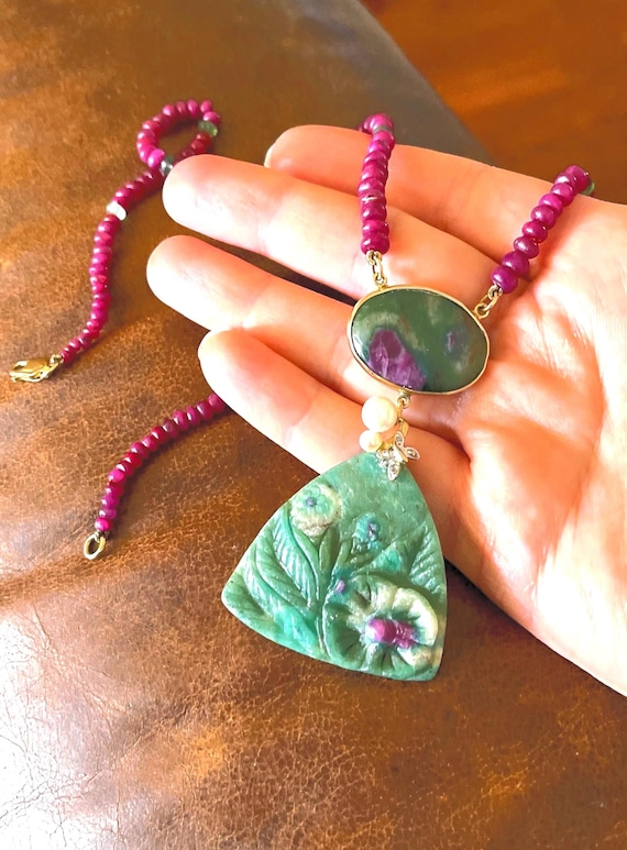 14k Zoisite Ruby necklace vintage ruby necklace b… - image 3
