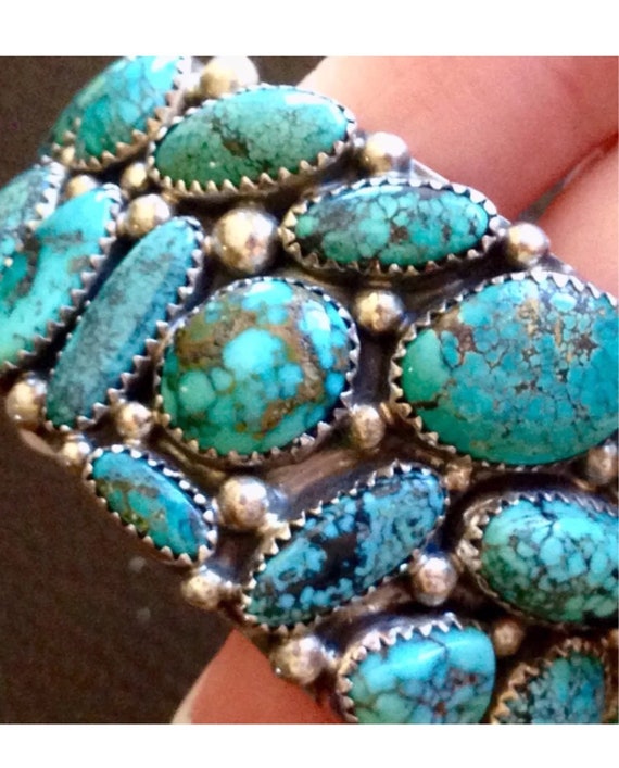Native American Important Jeanette Dale Turquoise Vein Sterling Silver Bracelet Cuff Native American Important Jeanette Dale Turquoise Vein Sterling Silver Bracelet Cuff