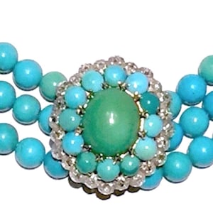 BIG 15k Victorian Untreated Turquoise rose cut diamonds halo clasp convertible into Pendant