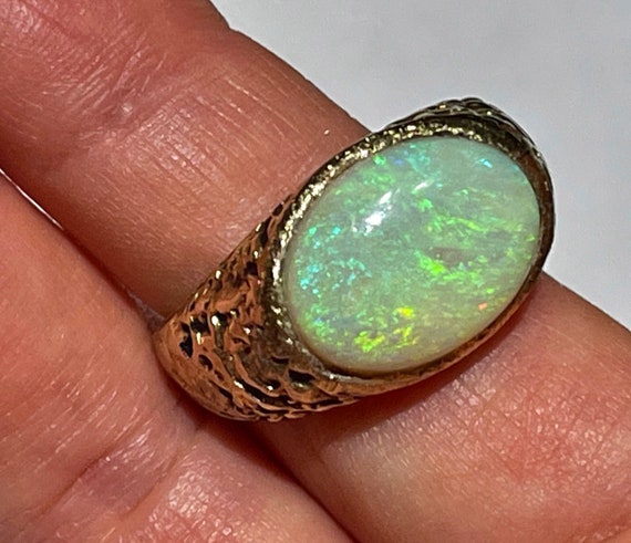 14k Mans Australian Opal ring Unisex Opal Natural… - image 1