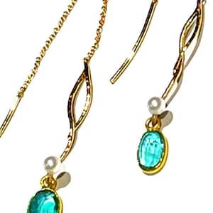 18k emerald Threader Earrings 18k thread earrings 18k snake earrings