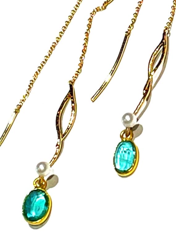 18k emerald Threader Earrings 18k thread earrings 18k snake earrings