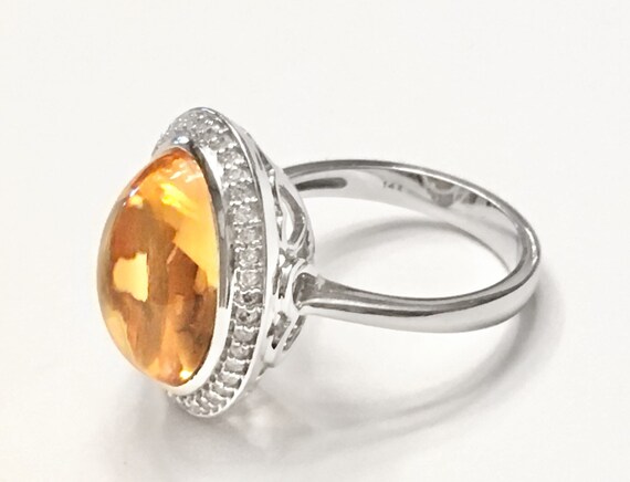 14k natural citrine Victorian style diamond halo … - image 4
