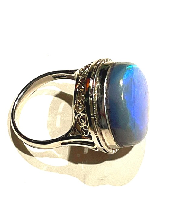 BIG Black Opal Platinum Ring Australian Natural Solid Black Opal ring View 5