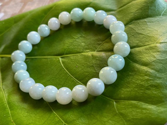 Jadeite beads bracelet unisex jadeite beads bracelet Mans jadeite bracelet mans bracelet bluish green jadeite View 2