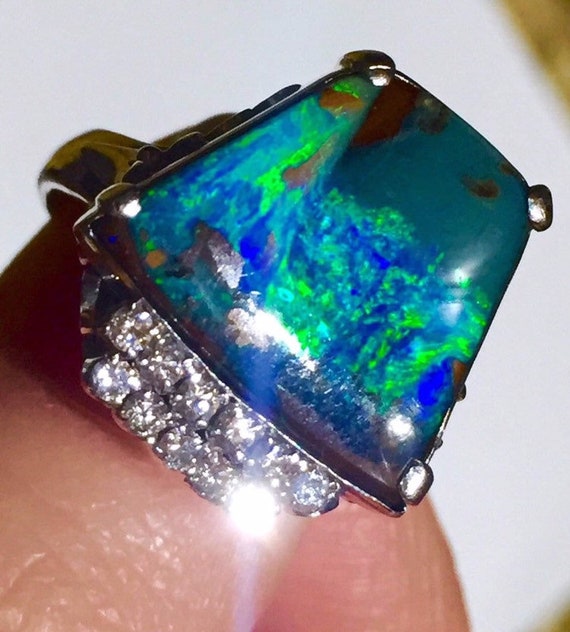 Black opal diamond ring BIG Platinum 8.76TCW Diam… - image 3