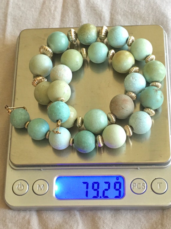 Antique Chinese Natural Turquoise round beads nec… - image 3