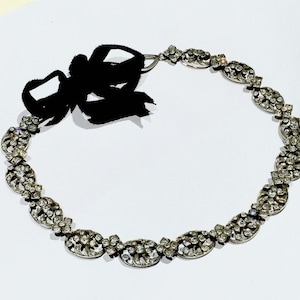 Antique English Georgian Sterling Silver Diamond Paste Ribbon Riviere Necklace